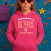 I Know I Play Like A Girl Try To Keep Up Golfing Lover Golf Kids Hoodie thumb 3