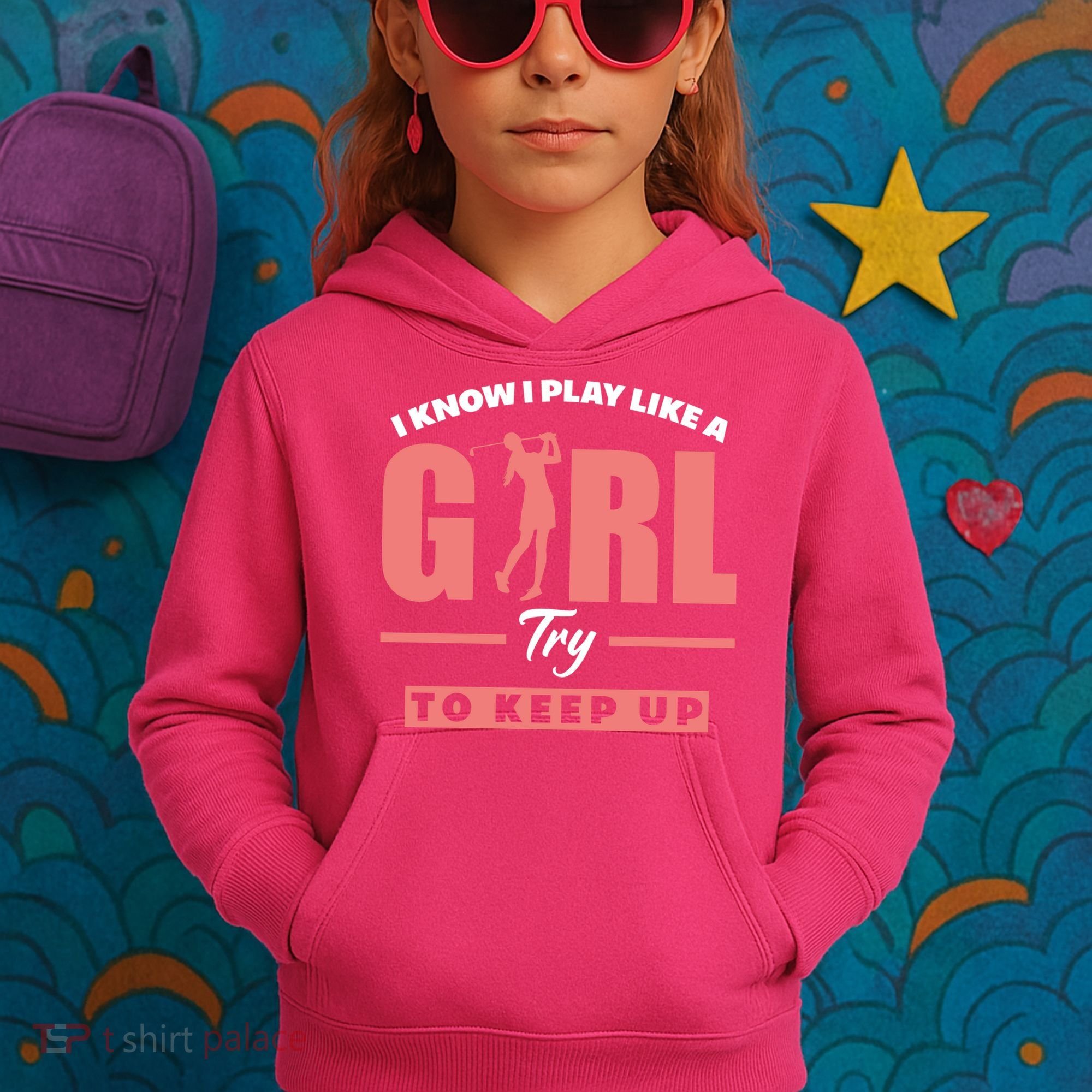 I Know I Play Like A Girl Try To Keep Up Golfing Lover Golf Kids Hoodie