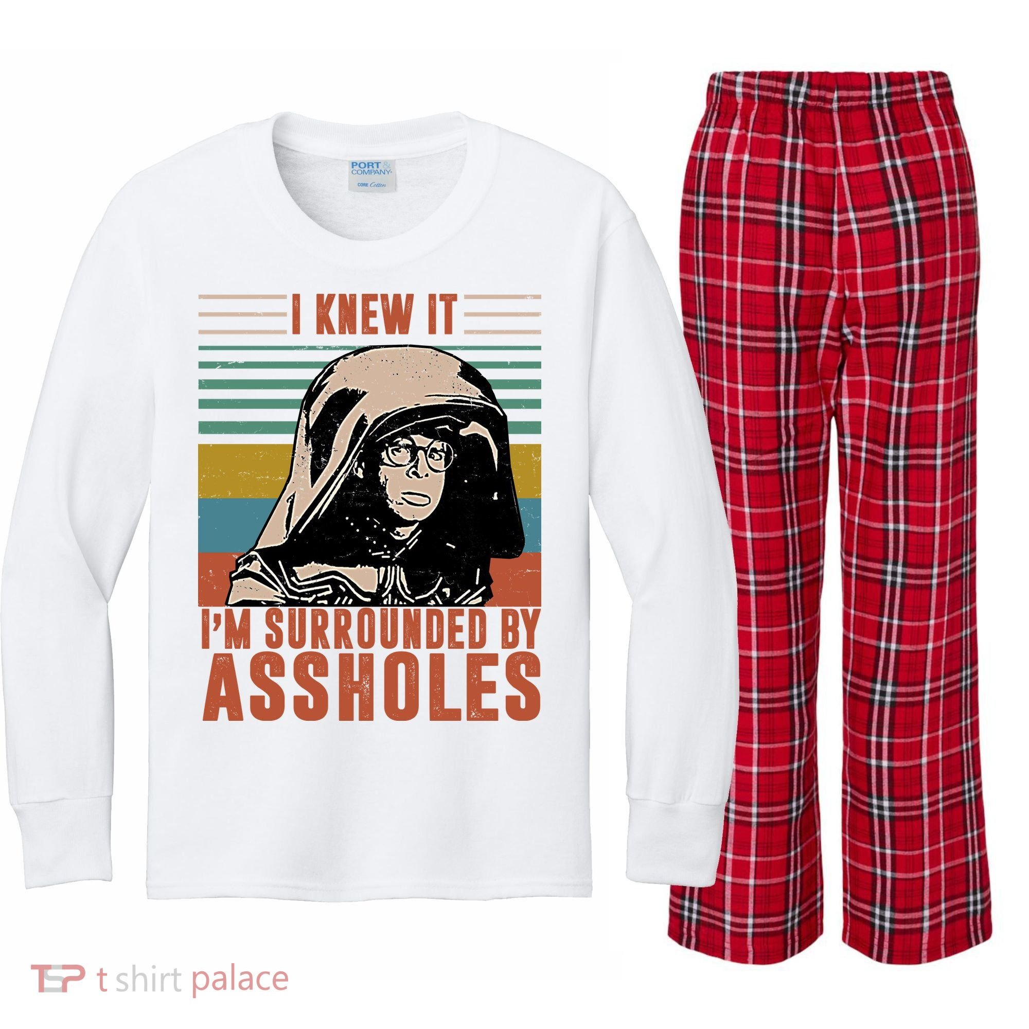 I Knew It I'm Surrounded By Assholes Retro Kids Long Sleeve Plaid Pajama Set