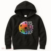 I Know I Play Like A Girl Funny Pickleball Player Kids Hoodie thumb 0