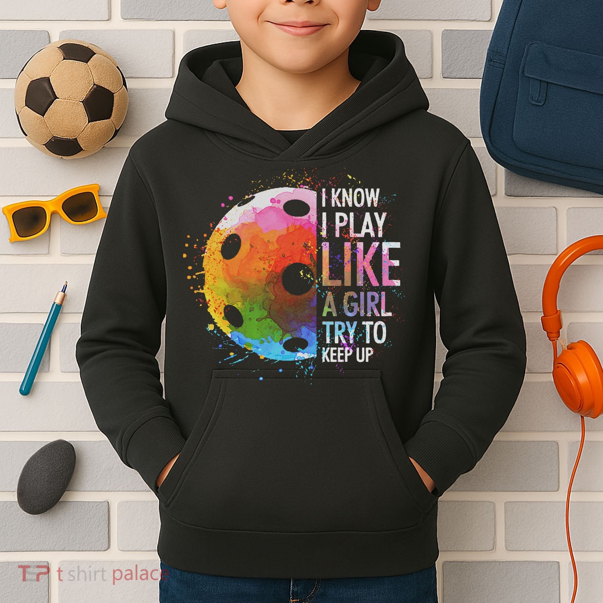 I Know I Play Like A Girl Funny Pickleball Player Kids Hoodie