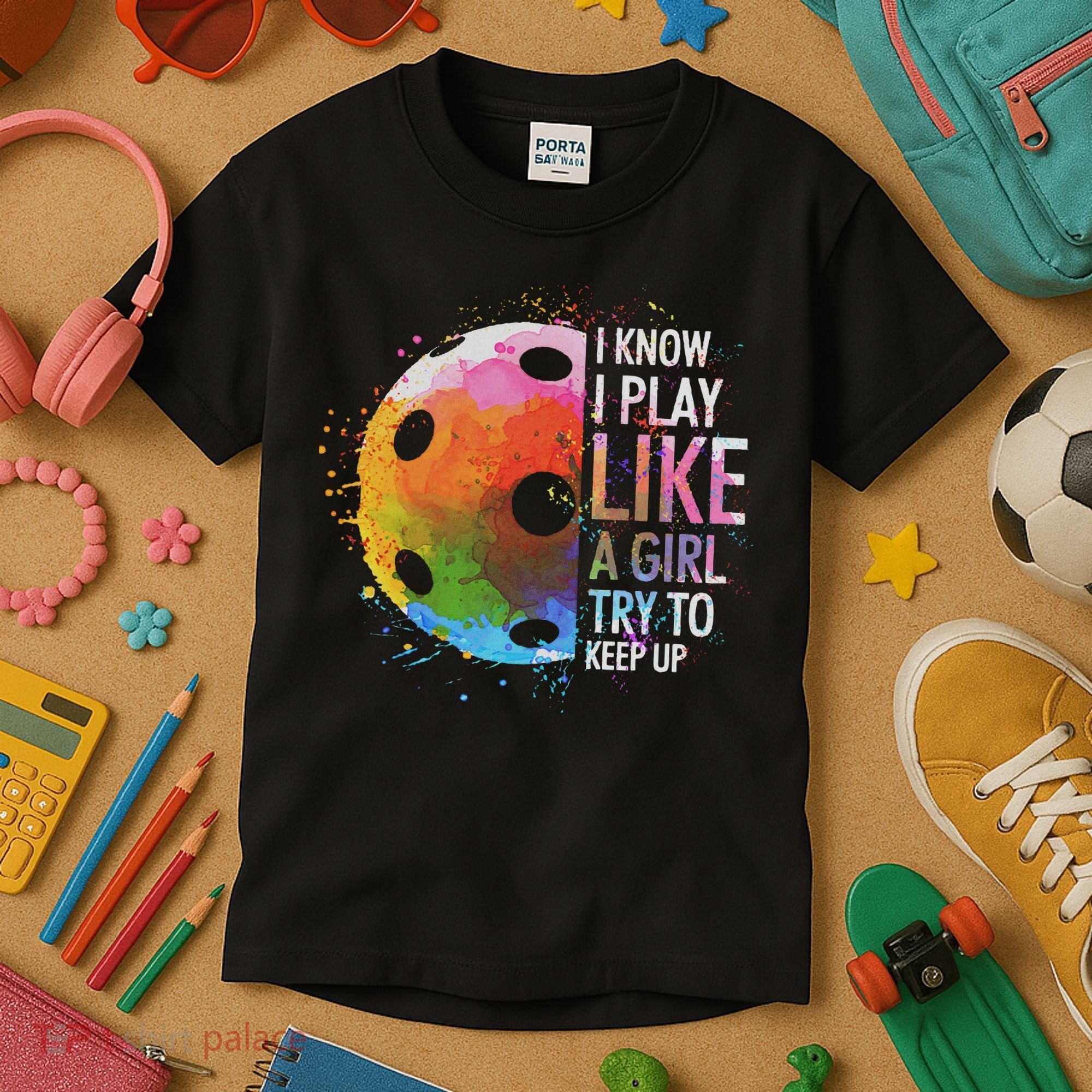 I Know I Play Like A Girl Funny Pickleball Player Kids T-Shirt