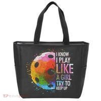 I Know I Play Like A Girl Funny Pickleball Player Tote Bag thumb 0