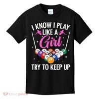 i know i play like a girl Billiards try to keep up Kids T-Shirt thumb 0