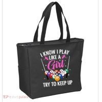 i know i play like a girl Billiards try to keep up Tote Bag thumb 2