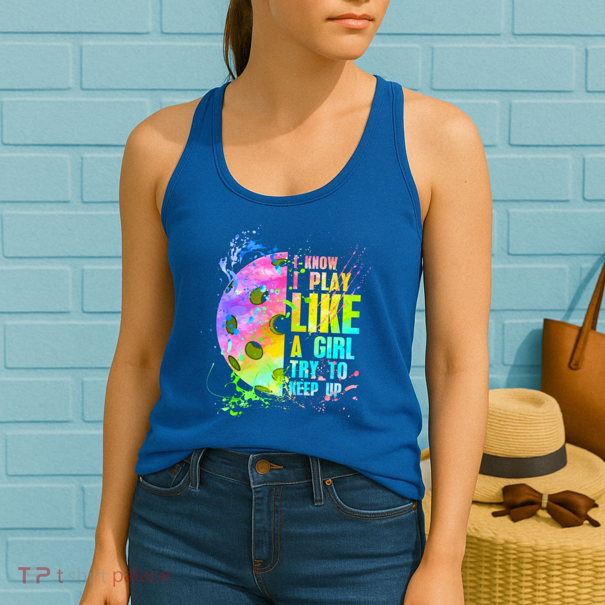 I Know I Play Like A Girl Try To Keep Up Pickleball Dink Gift Women's Tank Top