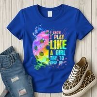 I Know I Play Like A Girl Try To Keep Up Pickleball Dink Gift Women's T-Shirt thumb 3