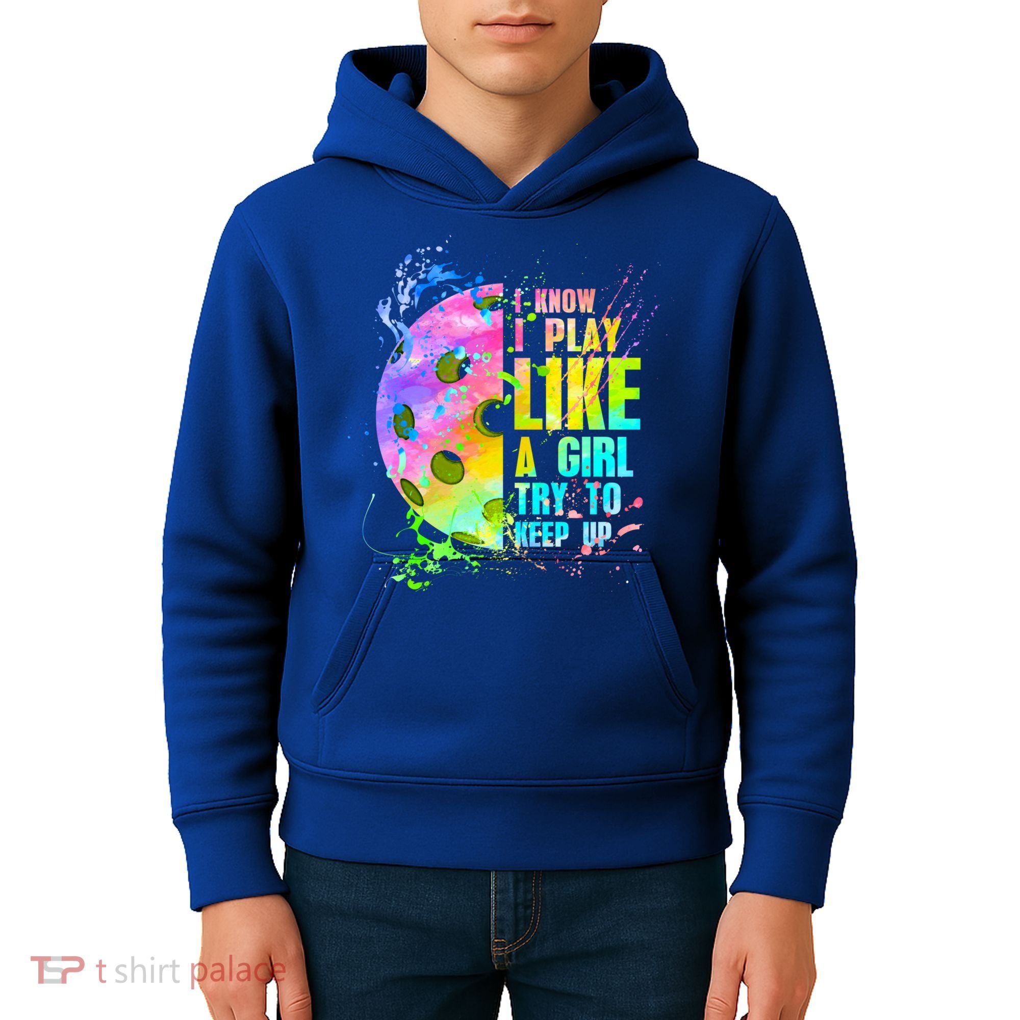 I Know I Play Like A Girl Try To Keep Up Pickleball Dink Gift Kids Hoodie
