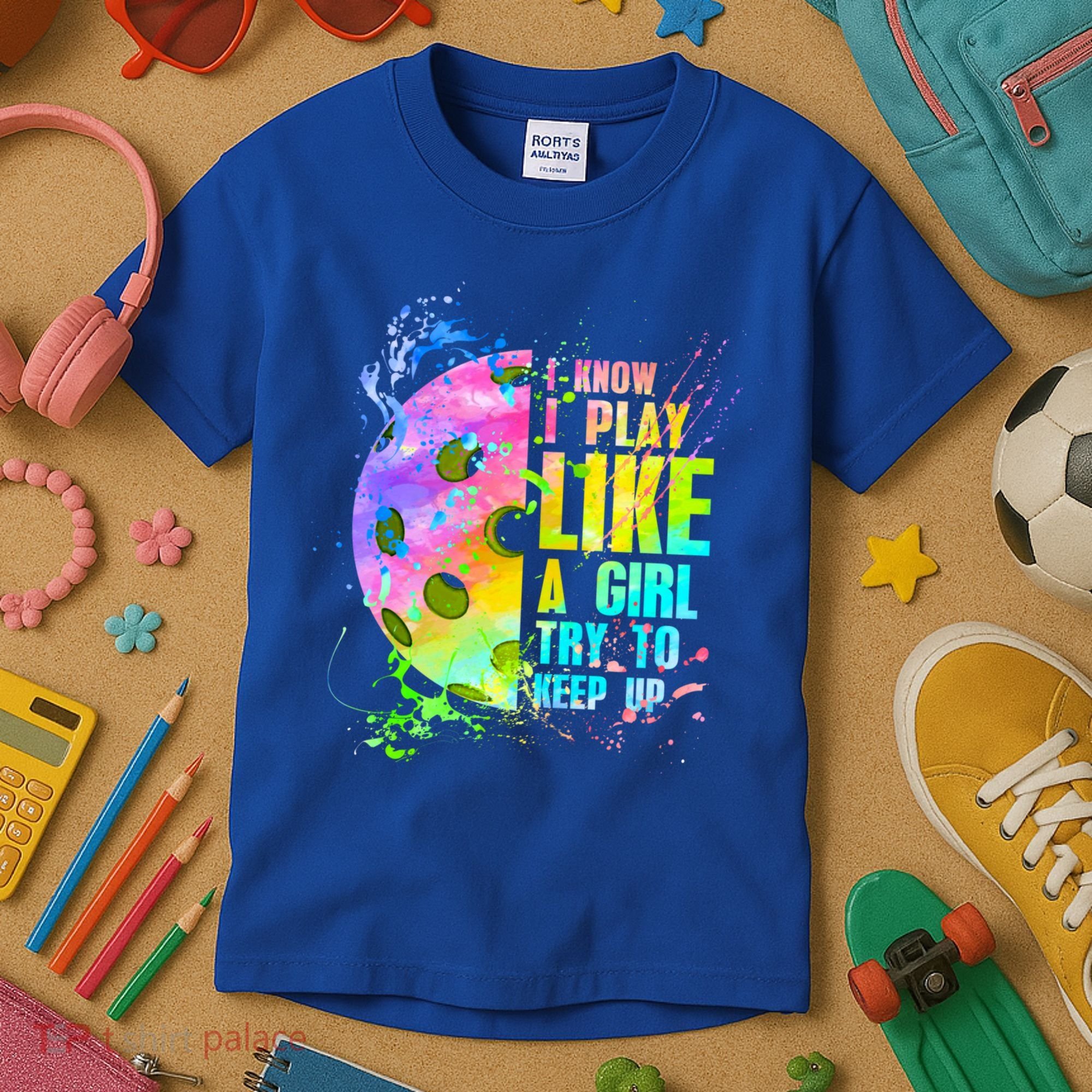 I Know I Play Like A Girl Try To Keep Up Pickleball Dink Gift Kids T-Shirt