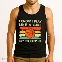 I Know I Play Like A Girl Try To Keep Up Basketball Player Tank Top thumb 3