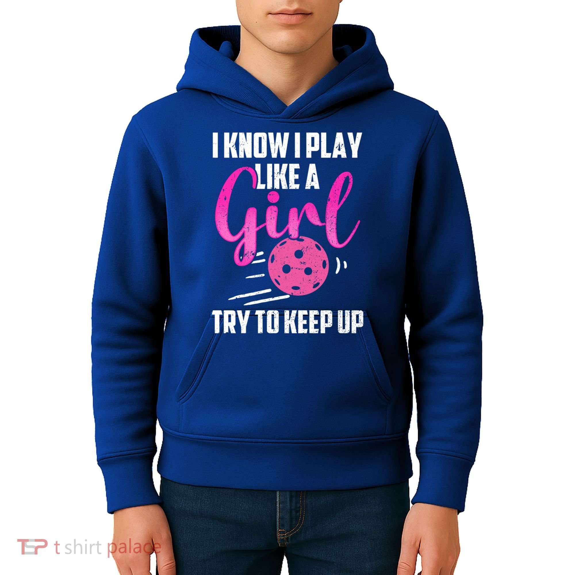 I Know I Play Like A Girl Try To Keep Up Pickleball Gift Kids Hoodie