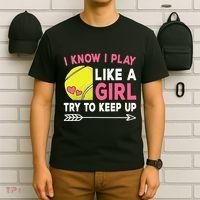 I Know I Play Like A Girl Try To Keep Up Cute Tennis T-Shirt thumb 6