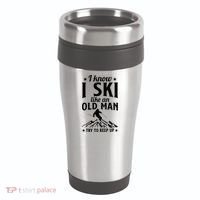 I Know I Ski Like An Old Man Try To Keep Up Funny Sport 16oz Travel Tumbler thumb 0