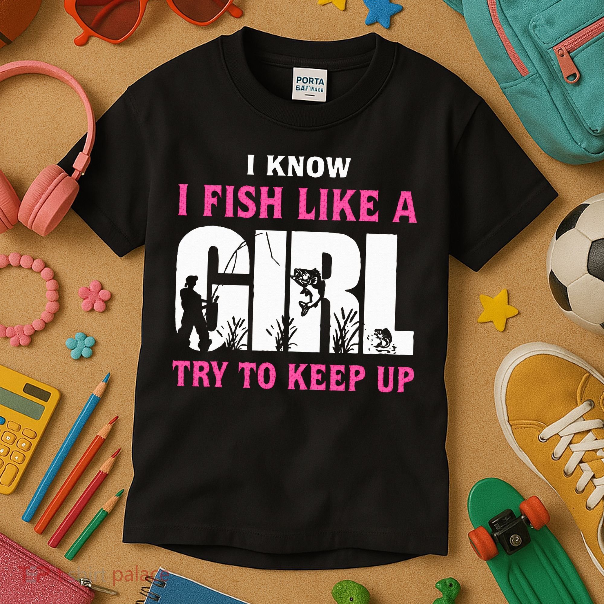 I Know I Fish Like A Girl Try To Keep Up Kids T-Shirt