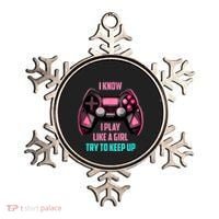I Know I Play Like A Girl Funny Gamer Ornament thumb 0