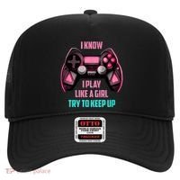 I Know I Play Like A Girl Funny Gamer Hat thumb 0