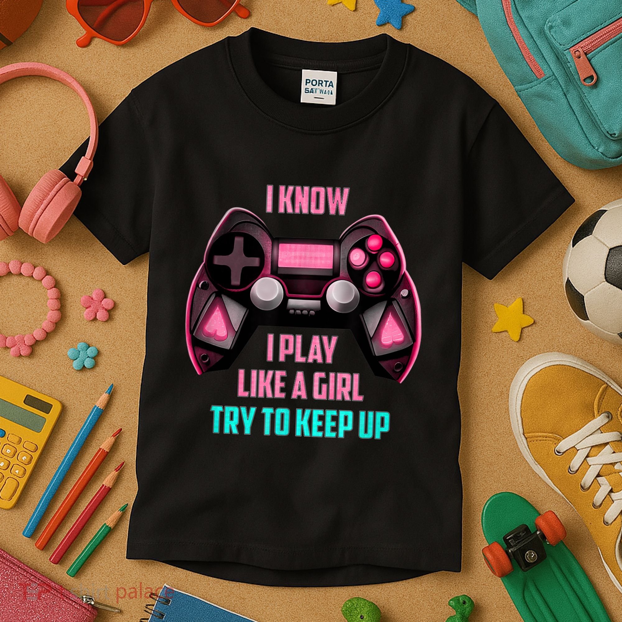I Know I Play Like A Girl Funny Gamer Kids T-Shirt