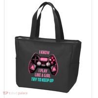 I Know I Play Like A Girl Funny Gamer Tote Bag thumb 3