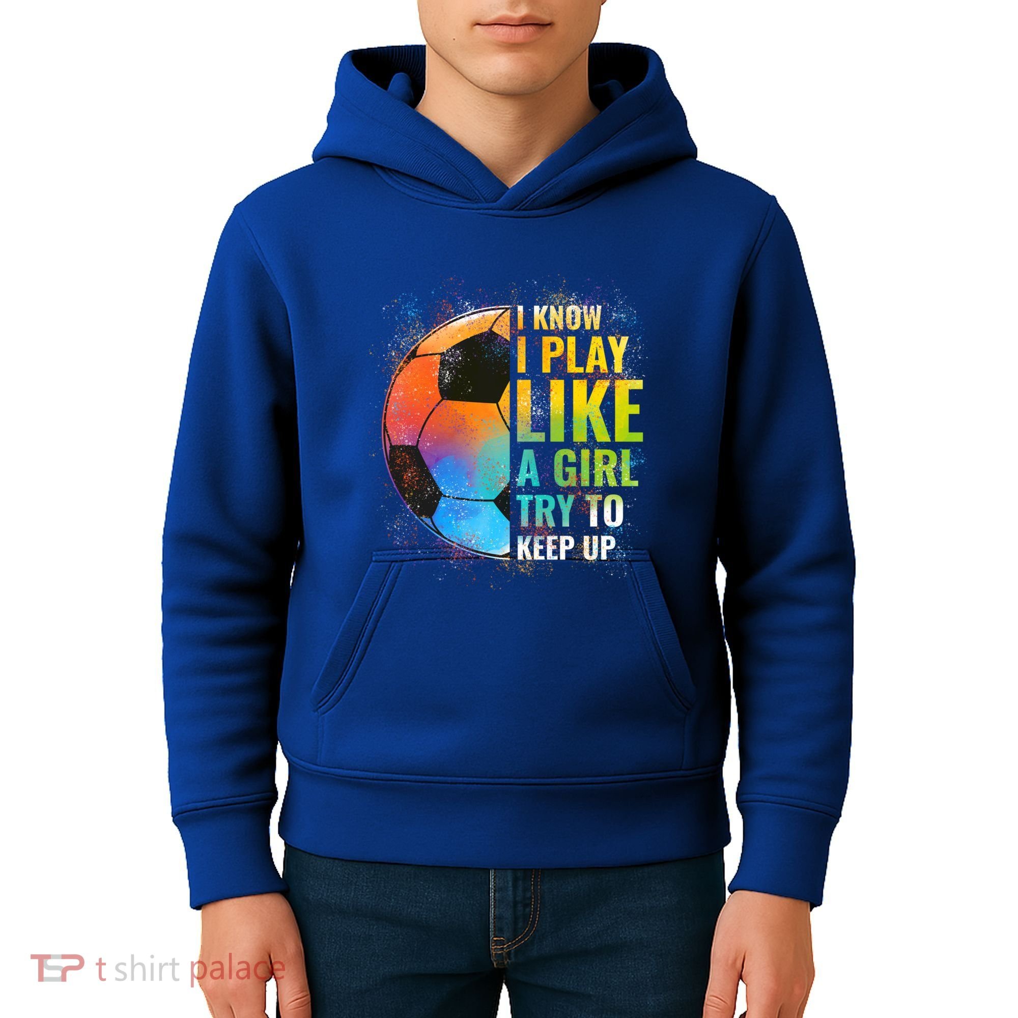 I Know I Play Like A Girl Try To Keep Up Funny Soccer Gift Kids Hoodie