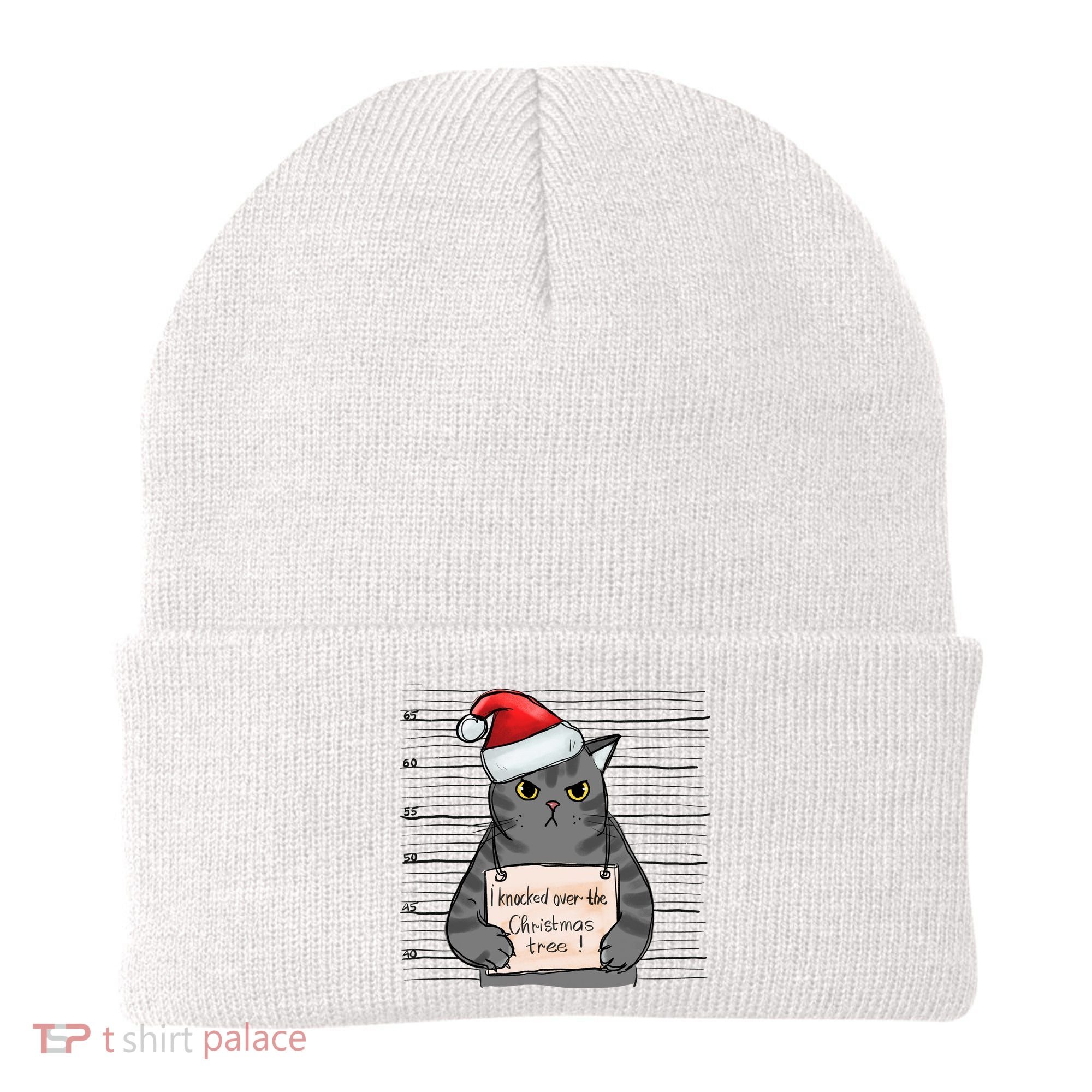 I Knocked Over The Christmas Tree Funny Cat Christmas Gift Beanie