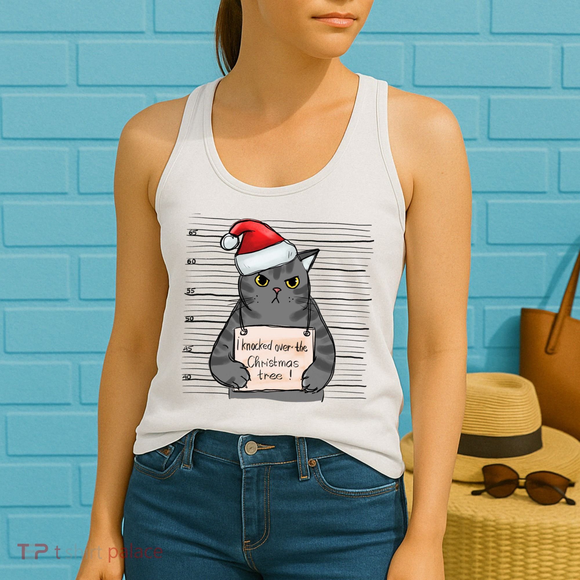 I Knocked Over The Christmas Tree Funny Cat Christmas Gift Women's Tank Top