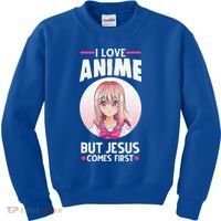I Love Anime But Jesus Comes First Anime Kids Sweatshirt thumb 0