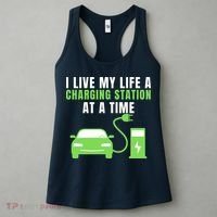 I Live A Charging Station At A Time Funny Electric Car EV Life Drive Electric Women's Tank Top thumb 3
