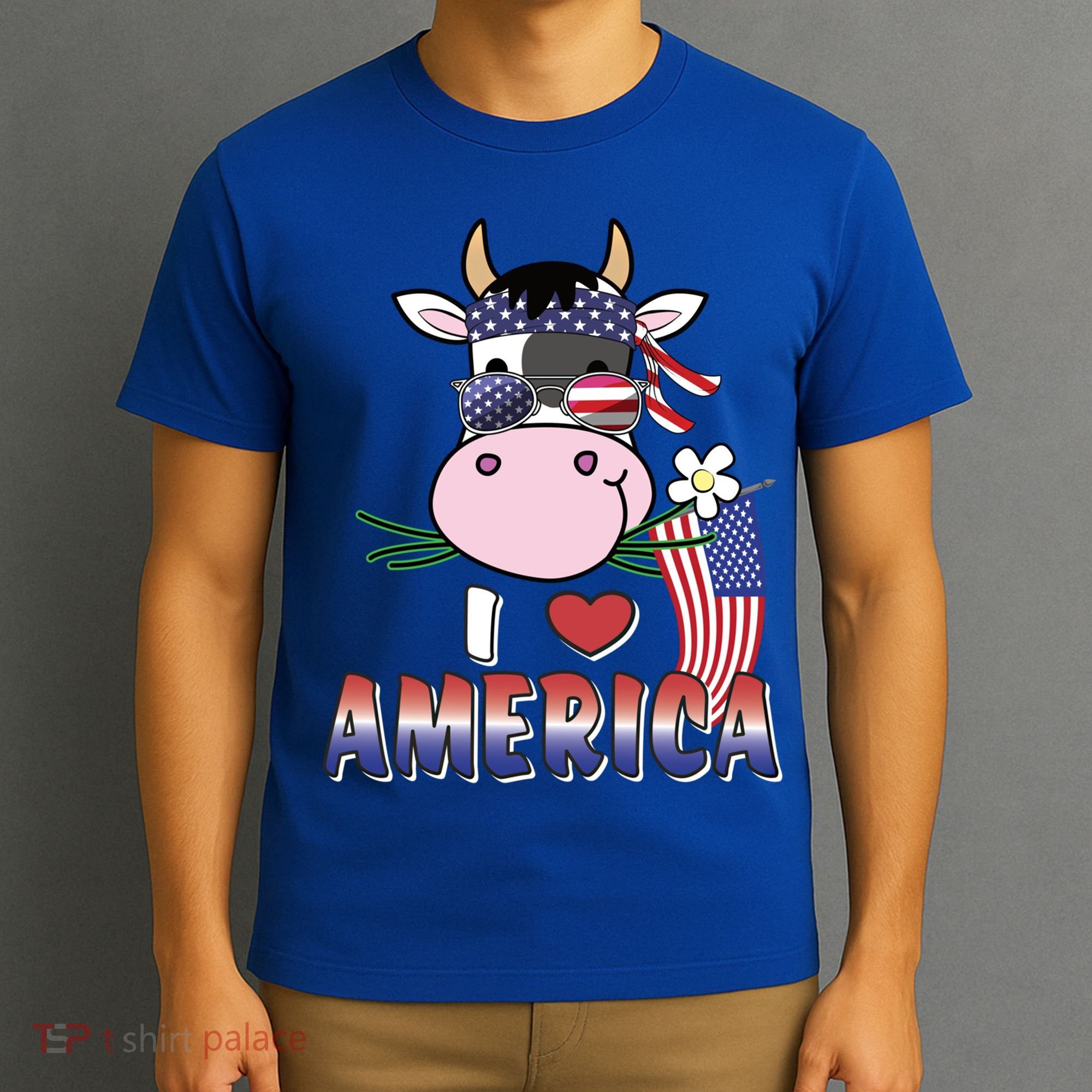 I Love America 4th Of July Usa Patriotic Cow Lover Gift T-Shirt