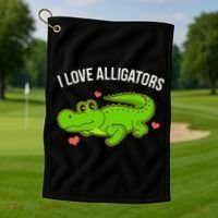 I Love Alligators Cute Alligator Golf Towel thumb 1