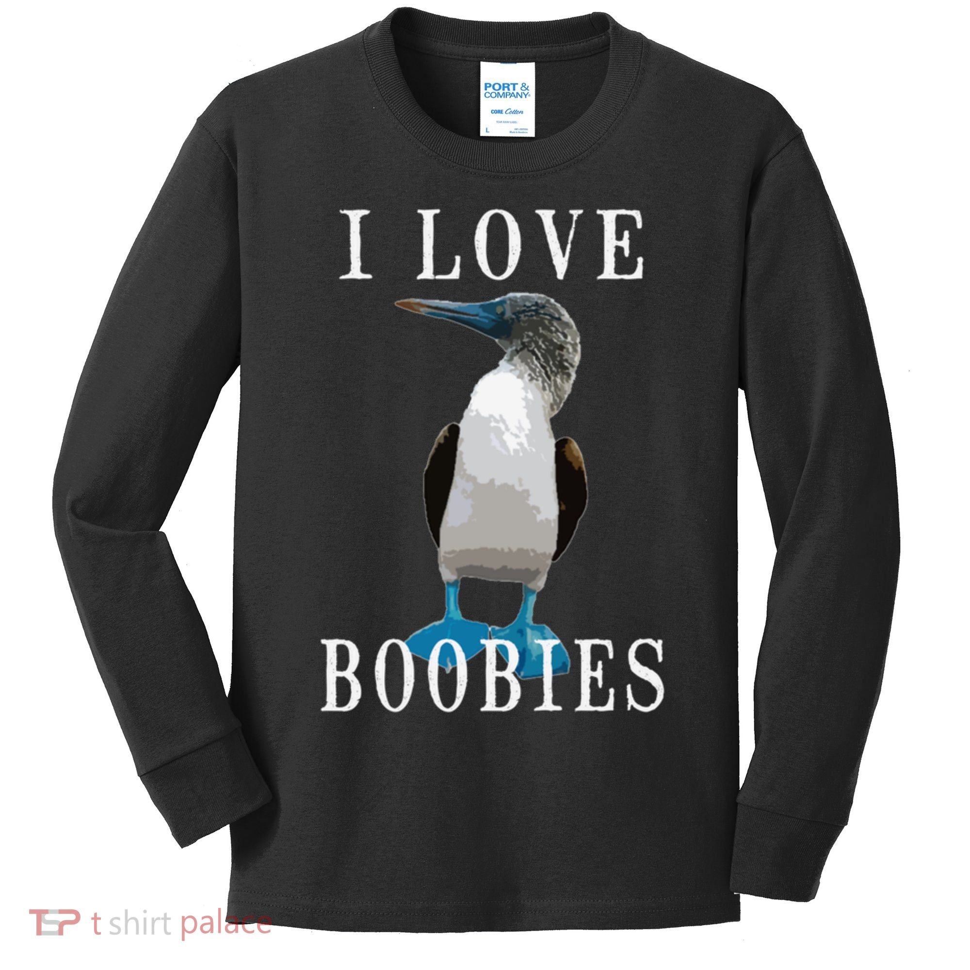 I Love Boobies Blue Footed Boobie Bird Kids Long Sleeve Shirt