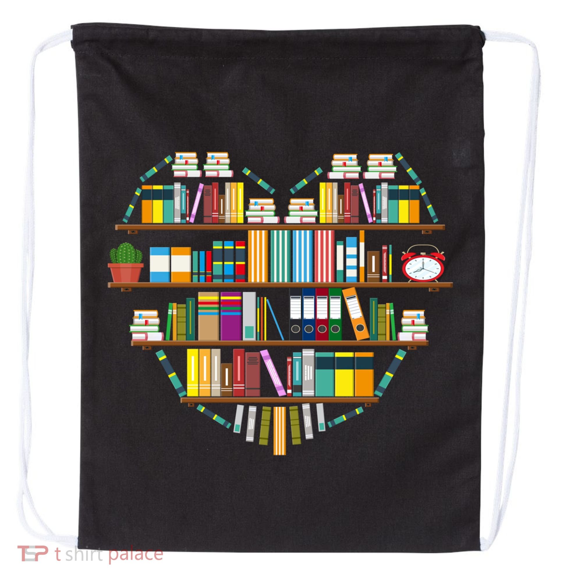 I Love Books Gift Heart Shaped Books Gift Drawstring Bag