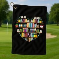 I Love Books Gift Heart Shaped Books Gift Golf Towel thumb 1