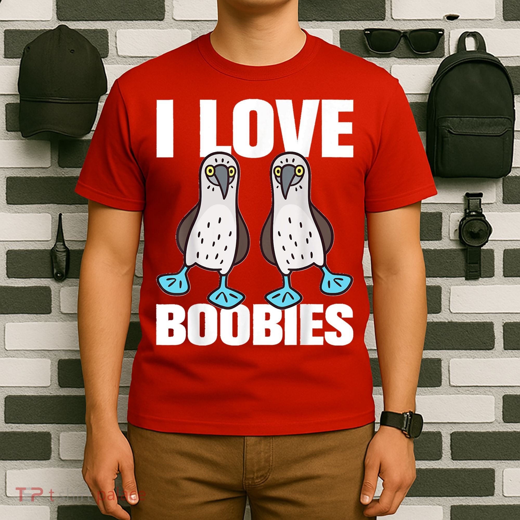 I Love Boobies Blue Footed Boobie Bird Funny Gift For Birdwatchers T-Shirt