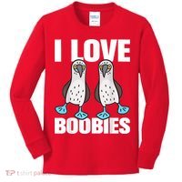I Love Boobies Blue Footed Boobie Bird Funny Gift For Birdwatchers Kids Long Sleeve Shirt thumb 0