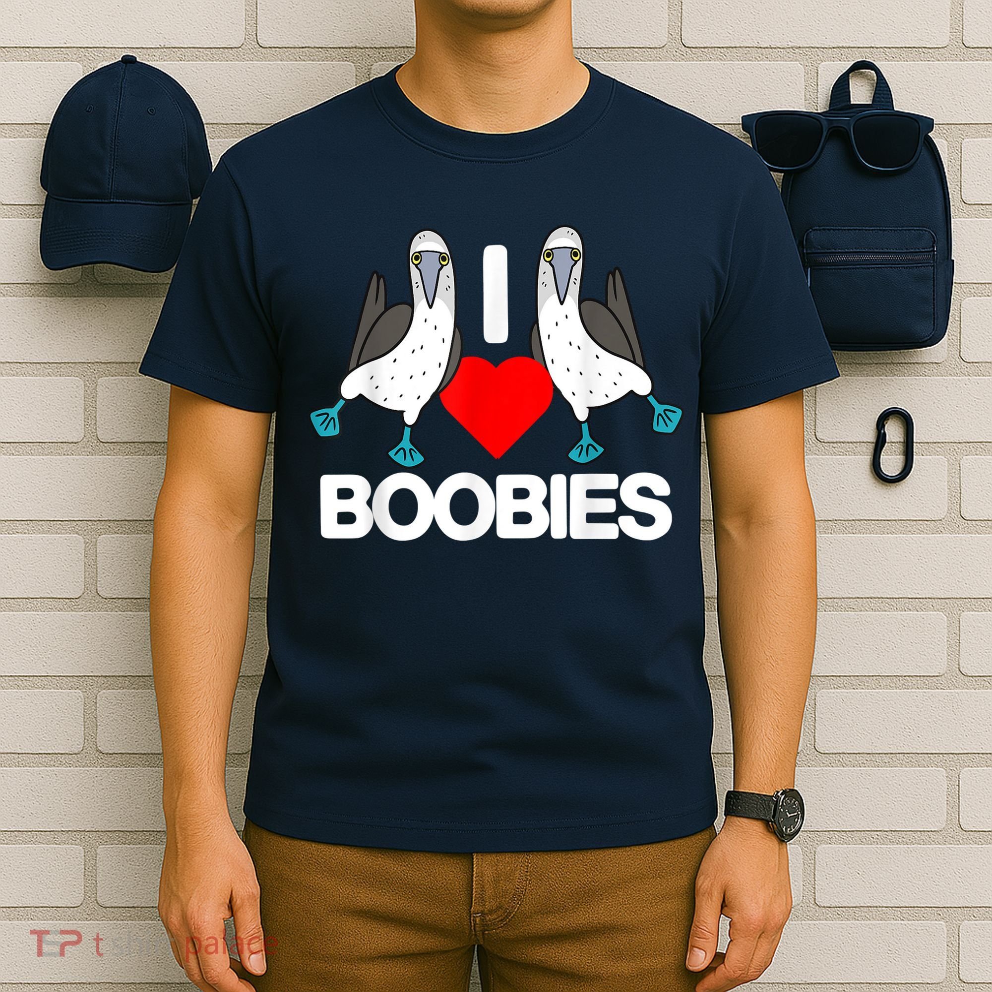 I Love Boobies Blue Footed Boobie Bird Funny I Heart Boobies T-Shirt