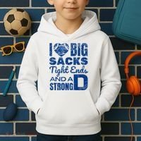 I Love Big Sacks Tight Ends And Strong D Funny Football Kids Hoodie thumb 2