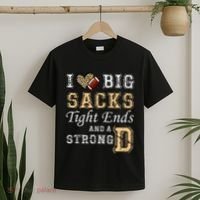 I Love Big Sacks Tight Ends And Strong D Heart Football T-Shirt thumb 2
