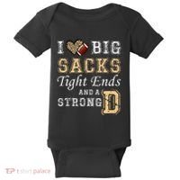 I Love Big Sacks Tight Ends And Strong D Heart Football Baby Bodysuit thumb 0