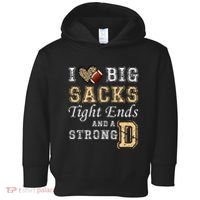 I Love Big Sacks Tight Ends And Strong D Heart Football Toddler Hoodie thumb 0