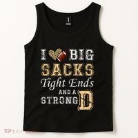 I Love Big Sacks Tight Ends And Strong D Heart Football Tank Top thumb 2
