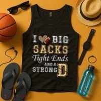 I Love Big Sacks Tight Ends And Strong D Heart Football Tank Top thumb 4