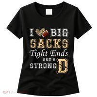 I Love Big Sacks Tight Ends And Strong D Heart Football Women's T-Shirt thumb 0