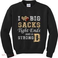 I Love Big Sacks Tight Ends And Strong D Heart Football Kids Sweatshirt thumb 0