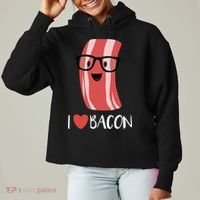 I Love Bacon Geeky Glasses Ladies Heavyweight Boxy Pullover Hoodie thumb 0