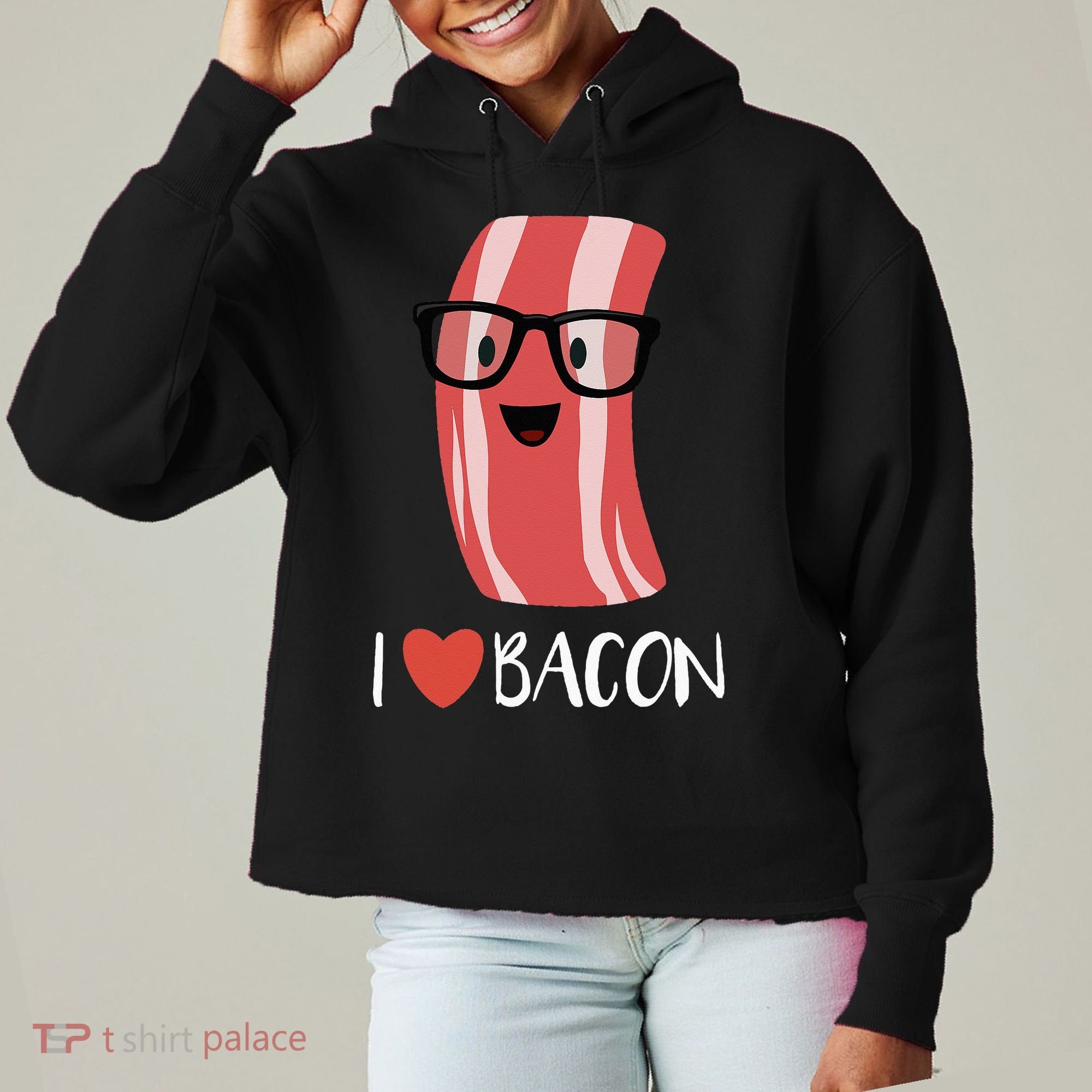 I Love Bacon Geeky Glasses Ladies Heavyweight Boxy Pullover Hoodie