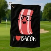 I Love Bacon Geeky Glasses Golf Towel thumb 1
