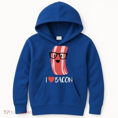 I Love Bacon Geeky Glasses Kids Hoodie