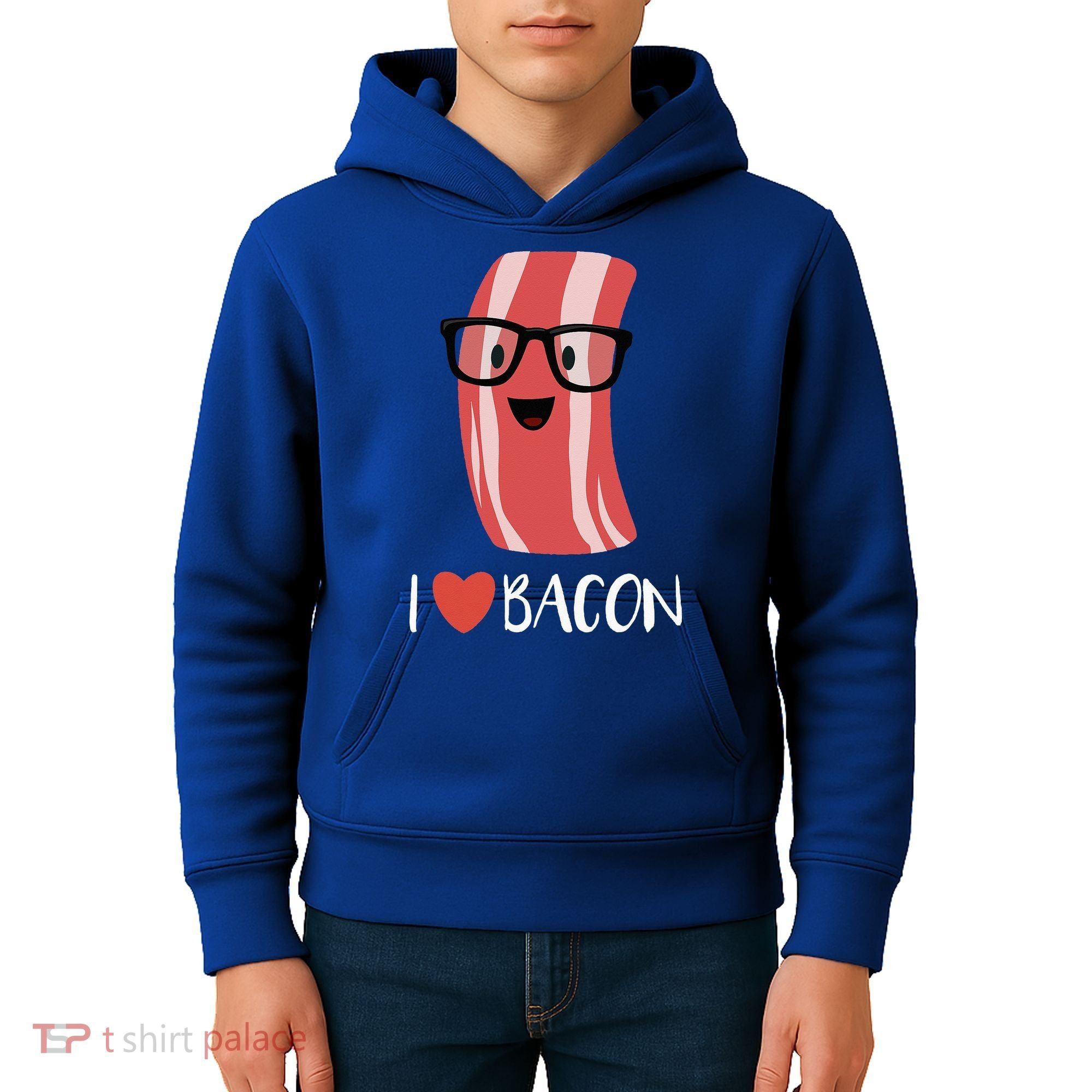 I Love Bacon Geeky Glasses Kids Hoodie