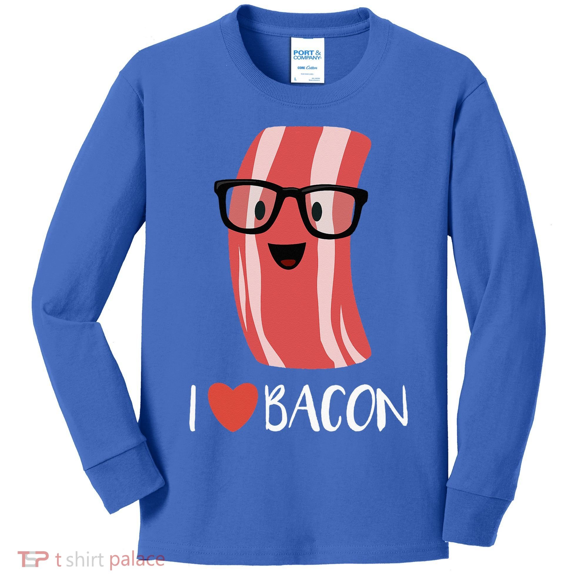 I Love Bacon Geeky Glasses Kids Long Sleeve Shirt