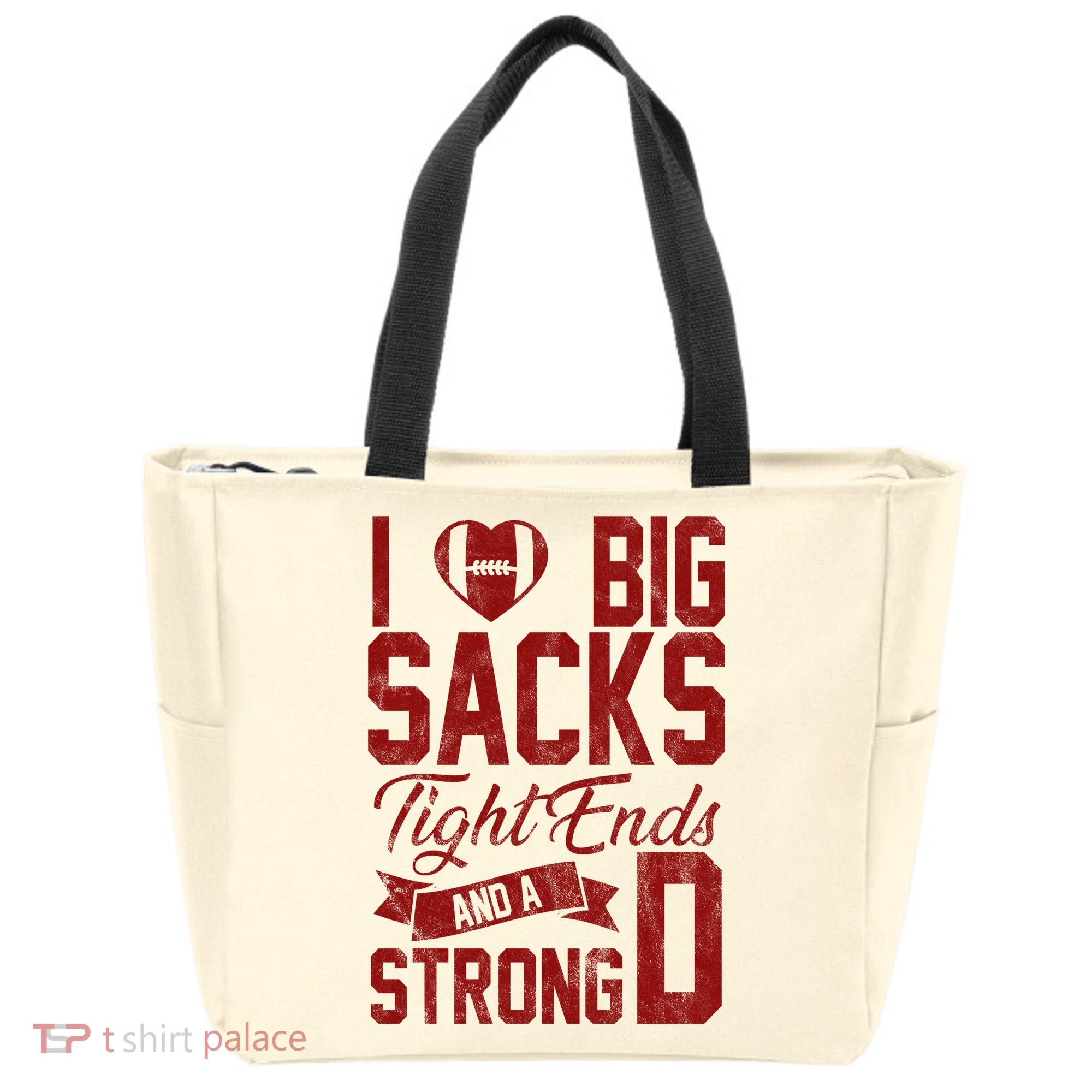 I Love Big Sacks Tight End And A Strong D Funny Sport Tote Bag